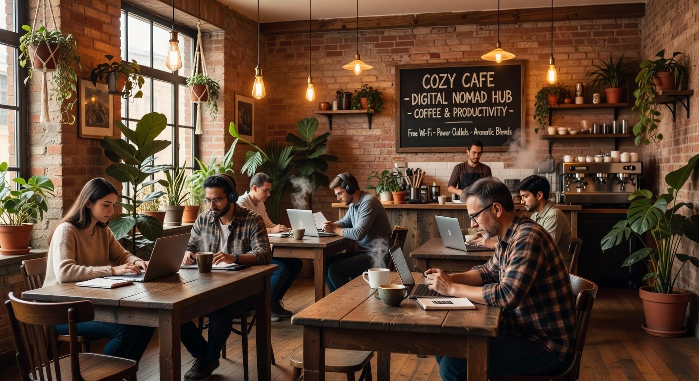 Remote working in a cozy café